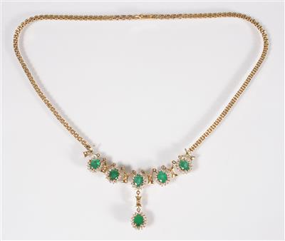 Diamant-Smaragdcollier zus. ca. 1,70 ct - Jewellery, antiques and art