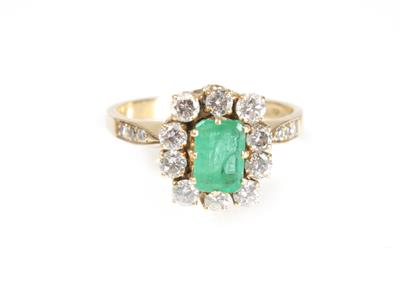 Brillant-Smaragddamenring zus. ca. 0,70 ct - Jewellery, antiques and art