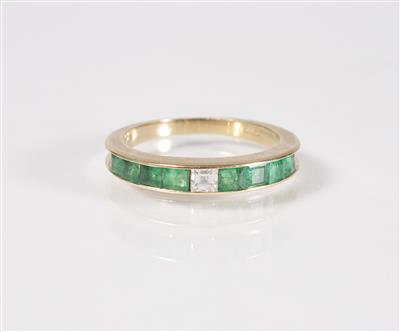 Diamant-Smaragddamenring - Jewellery, antiques and art
