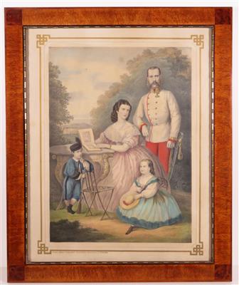 Familienbild Kaiser Franz Josef I mit Kaiserin Elisabeth, Kronprinz Rudolf und Erzherzogin Gisela - Klenoty, umění a starožitnosti