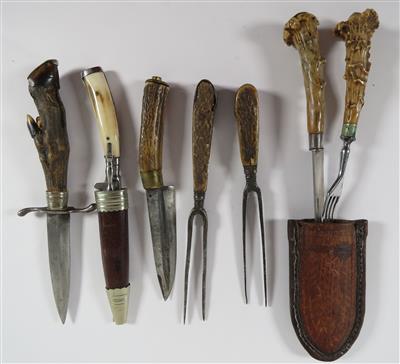 Konvolut von sieben Jagdmesser-Besteckteilen - Schmuck, Kunst und Antiquitäten
