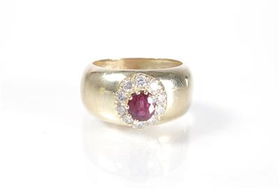 Brillant-Rubinring zus. ca. 0,50 ct - Art, antiques and jewellery