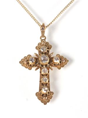 Diamantrautenkreuzanhänger an Fassonhalskette - Arte, antiquariato e gioielli