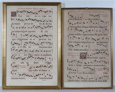 Zwei Blätter eines schwarz und rot gedruckten Antiphonars, 17. Jahrhundert - Art, antiques and jewellery