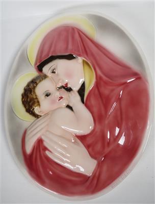 Ovales Wandrelief "Madonna mit Kind", Entwurf Karl Perl, Ausführung Keramos, Wien - Umění, starožitnosti a šperky