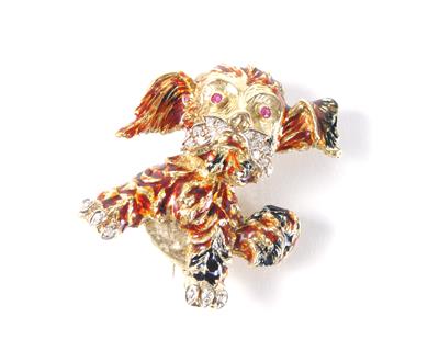 Diamantbrosche "Hund" - Art, antiques and jewellery