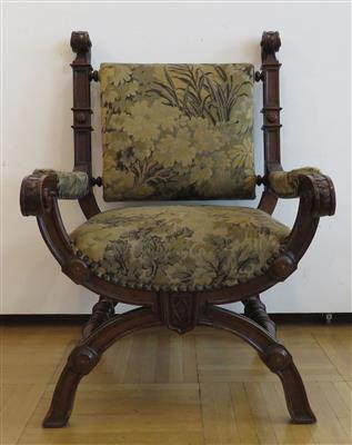 Historismus-Scherenfauteuil im Renaissancestil, 2. Hälfte 19. Jahrhundert - Art, antiques and jewellery