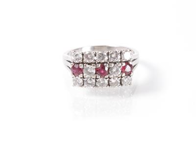 Brillant-Rubinring zus. ca. 0,90 ct - Kunst, Antiquitäten und Schmuck