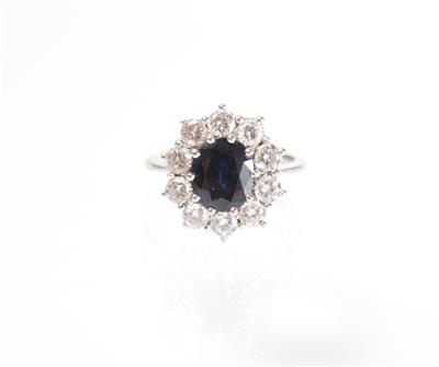 Brillant-Saphirdamenring zus. ca. 1 ct - Art, antiques and jewellery