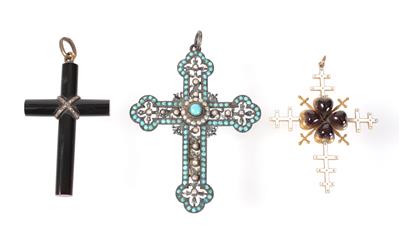 Drei verschiedene Kreuzanhänger, 19. Jahrhundert - Art, antiques and jewellery