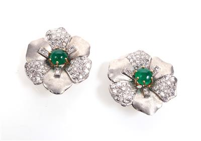 Diamant Smaragd Ohrclips "Blumen" - Jewellery, antiques and art