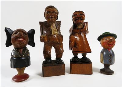 Vier verschiedene groteske Holzfiguren - Jewellery, antiques and art