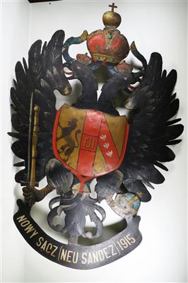 Großes Doppeladler-Eisenblechwappen, ursprünglich wohl 18. Jahrhundert - Schmuck, Kunst und Antiquitäten