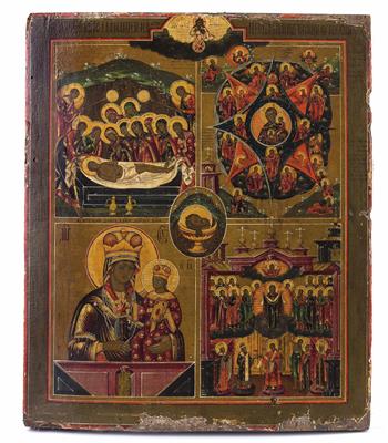 Russische Vier-Felder-Ikone, 19. Jahrhundert - Schmuck, Kunst und Antiquitäten