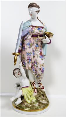 Justitia mit Putto, Franziska Hirsch, Porzellanmalerei Dresden, 1. Drittel 20. Jahrhundert - Schmuck, Kunst und Antiquitäten