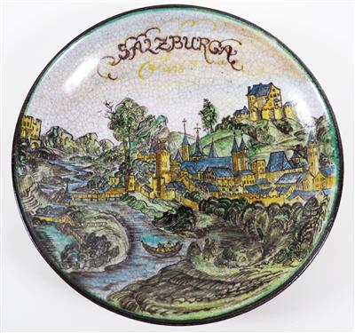 Schüssel-Wandteller "Salzburga 1493", Schleiss Keramik, Gmunden 3. Viertel 20. Jahrhundert - Gioielli, arte e antiquariato