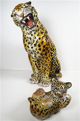 Zwei Tierfiguren, Leopard und Baby, Italien, 20. Jahrhundert - Gioielli, arte e antiquariato