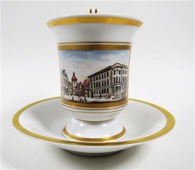 Veduten-Tasse "Neue Residenz von Wiesbaden", KPM-Berlin 19. Jahrhundert - Schmuck, Kunst und Antiquitäten