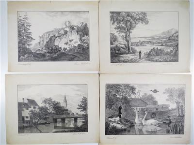 Vier Zeichnungen der Louise von Stralenheim, datiert 1856 und 1857 - Paintings