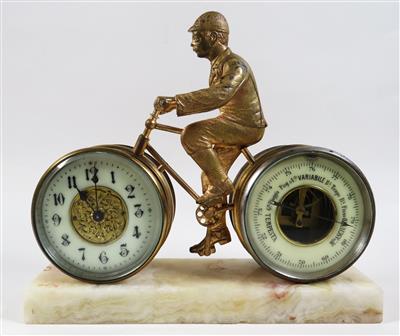 Tischuhr mit Barometer - Radfahrer - Gioielli, arte e antiquariato