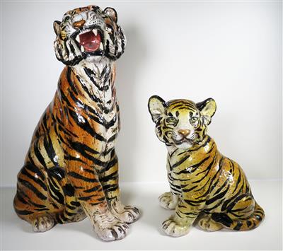 Zwei Tierfiguren - Tiger und Junges, Italien, 20. Jahrhundert - Gioielli, arte e antiquariato