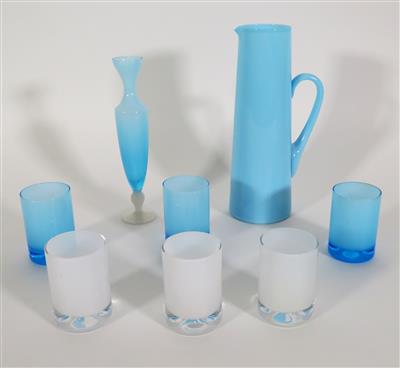 Limonadenkrug, 6 Becher, 1 Vase, wohl Murano 2. Hälfte 20. Jahrhundert - Schmuck, Kunst & Antiquitäten