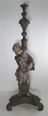 Bodenstandlampe in Form eines Leuchter tragenden Puttos (Heiliger) des 18. Jahrhunderts - Schmuck, Kunst & Antiquitäten