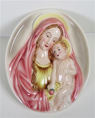 Wandrelief, Heilige Maria mit Kind, Fa. Keramos - Wien - Gioielli, arte e antiquariato