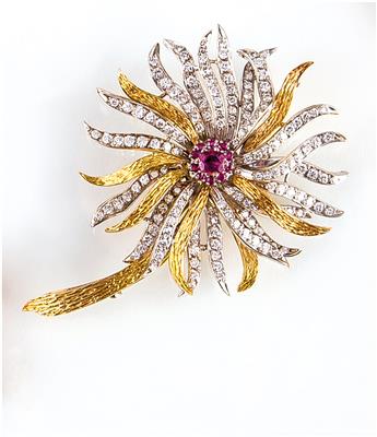 Brillantbrosche, Blume, zus. ca. 3,90 ct - Jewellery, antiques and art