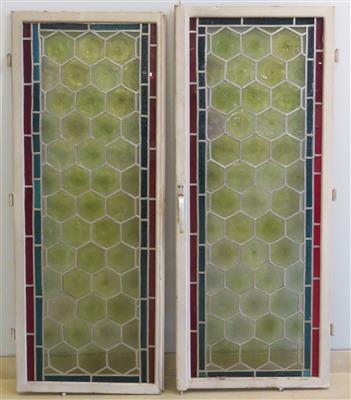 2 Bleirutenglasfensterflügel, Anfang 20. Jahrhundert - Jewellery, Works of Art and art