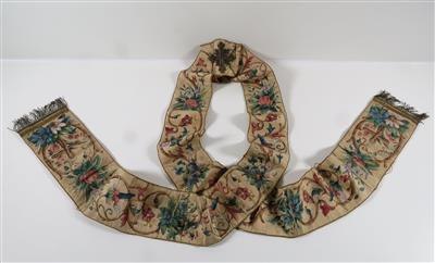 Floral bemaltes Textil (Stola?), wahrscheinlich 19. Jahrhundert - Schmuck, Kunst & Antiquitäten