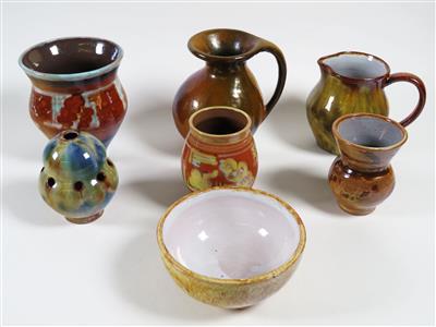 2 kleine Krüge, 3 Vasen, Steckvase, Schälchen, Radstädter Kunstkeramik - Schmuck, Kunst & Antiquitäten