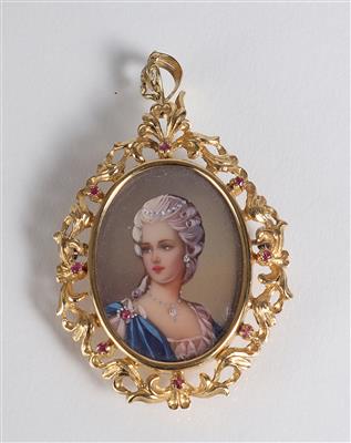 Brosche mit Miniaturmalerei Damenportrait - Jewellery, antiques and art