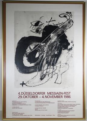 Veranstaltungsplakat mit Motiv von Antoni Tapies und Gefälligkeitssignatur des Künstlers, 1986 - Klenoty, umění a starožitnosti