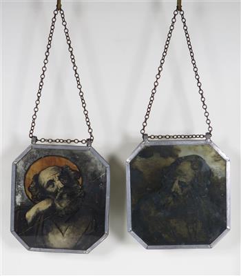 Zwei achteckige Glasbilder mit Aposteldarstellungen - Schmuck, Kunst & Antiquitäten