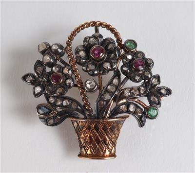 Diamantbrosche "Blumenkorb" - Schmuck, Kunst & Antiquitäten