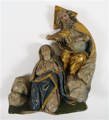 Figurengruppen-Fragment "Krönung Mariens mit Gottvater", nach einem wohl deutschen Vorbild des 17. Jahrhunderts - Klenoty, umění a starožitnosti
