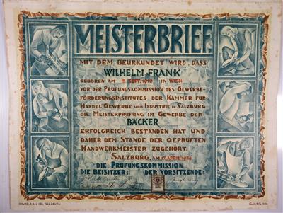 Bäcker-Meisterbrief 1934, Entwurf Georg Jung - Jewellery, antiques and art
