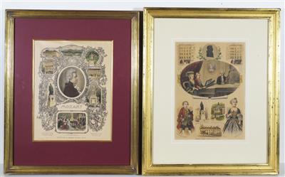 Familie Mozart: Konvolut von zwei historischen Druckgraphiken, 1879 bzw. 1906: a) - Schmuck, Kunst & Antiquitäten