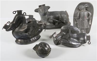 Sammlung von fünf Zinn-Marzipan-Figuren, 19./20. Jahrhundert - Jewellery, antiques and art