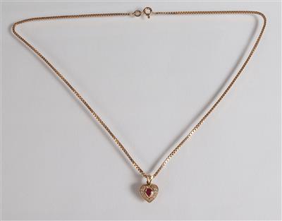 Diamant Rubinanhänger "Herz" an Fassonkette - Gioielli, arte e antiquariato