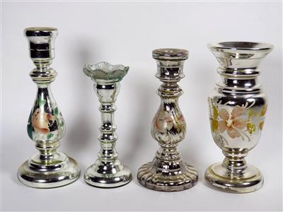 1 Vase, 3 Kerzenhalter, Böhmen, 2. Hälfte 19. Jahrhundert - Gioielli, arte e antiquariato