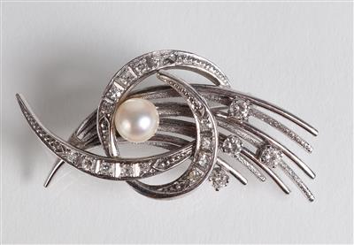 Brillant Diamant Kulturperlenbrosche - Jewellery, Works of Art and art