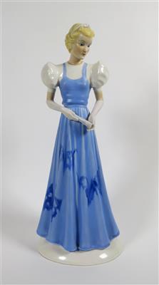 Dame in Abendkleid mit Fächer, Entwurf Stephan Dakon, Ausführung Keramos, Wien - Gioielli, arte e antiquariato