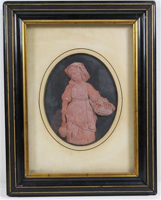 Wachsgussrelief "Mädchen mit Krug und Traubenkorb", Ende 19. Jahrhundert - Klenoty, umění a starožitnosti