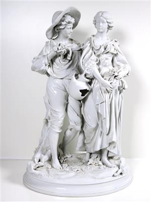 Mädchen mit zerbrochenem Krug und Jüngling mit Trauben, wohl Frankreich, Ende 19. Jahrhundert - Klenoty, umění a starožitnosti
