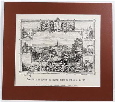 "Gedenkblatt an die Jubelfeier des Teschener Friedens zu Ried am 13. Mai 1879" - Klenoty, umění a starožitnosti