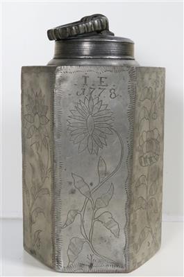 Zinn-Schraubflasche, datiert 1778 - Schmuck, Kunst & Antiquitäten