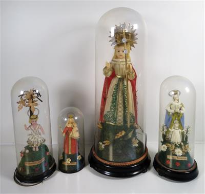 4 Wachsbossierungen unter Glasstürzen, um 1900 - Gioielli, arte e antiquariato