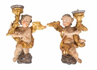 Paar barocke Leuchterengel, wohl Süddeutsch/Österreichisch, 18. Jahrhundert - Schmuck, Kunst & Antiquitäten